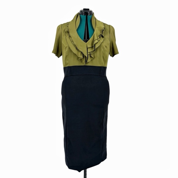 le chateau Dresses & Skirts - le chateau Chartreuse and Black Short Sleeve Ruffle Neck Wiggle Skirt, Large